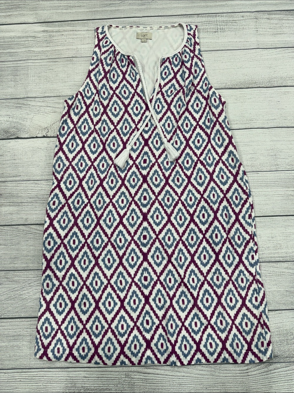 LOFT Outlet Sleeveless Tassel Tie Print Shift Dress Size Small